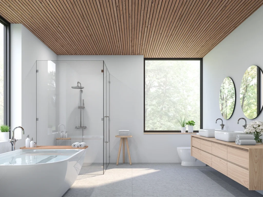 wood bathroom cabinets in modern space