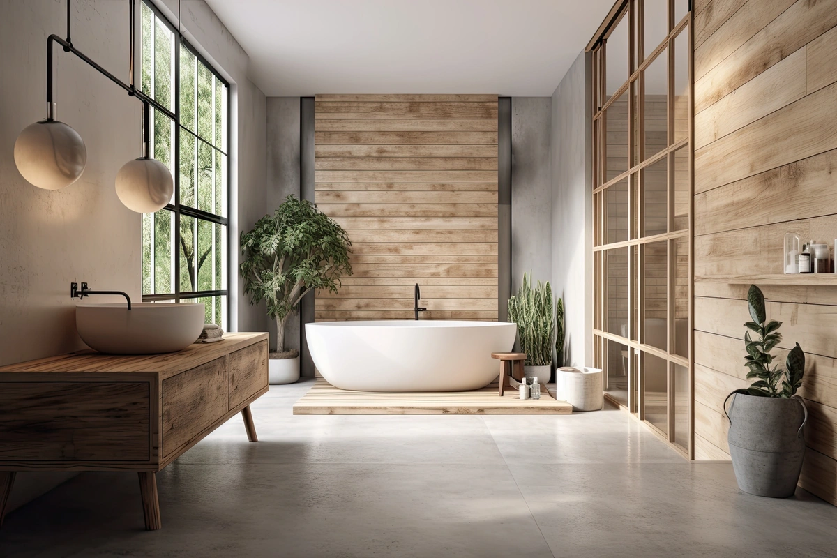 wood materials and colors in bathroom design
