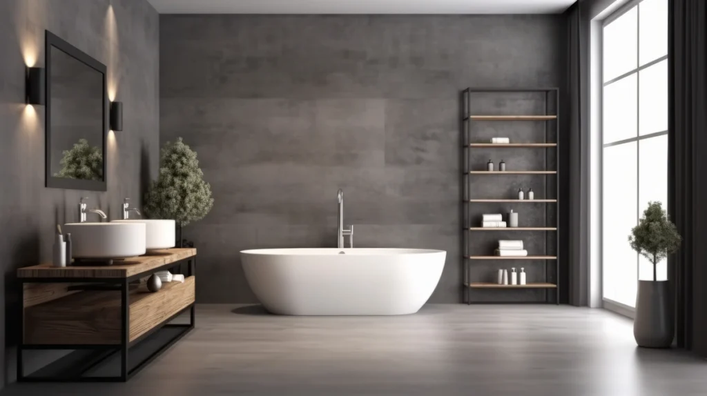 gray tones in spacious bathroom space