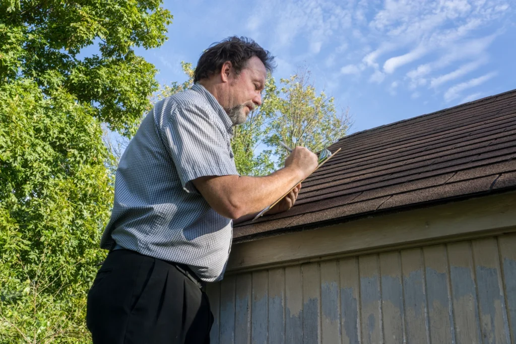 insurance adjuster inspects roof