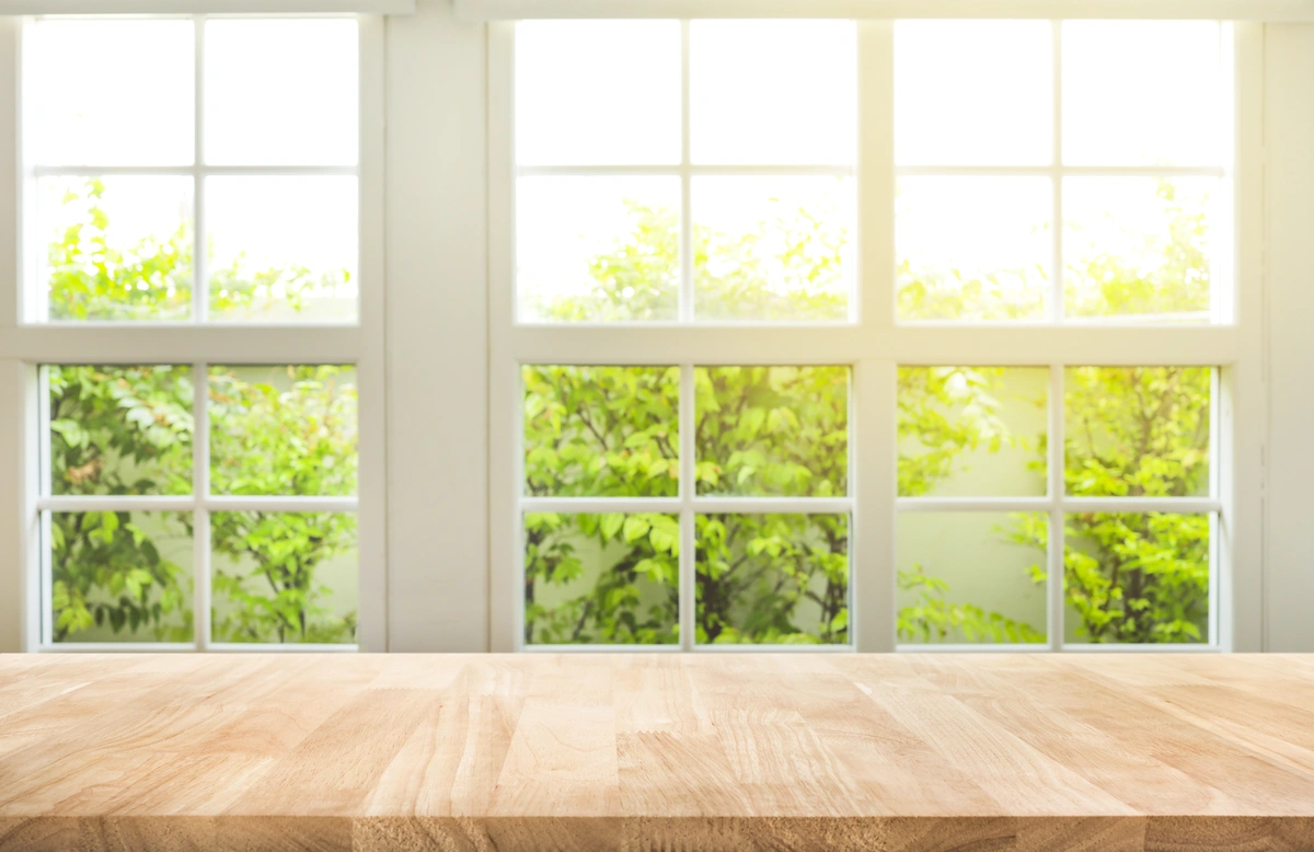 window and wood countertop